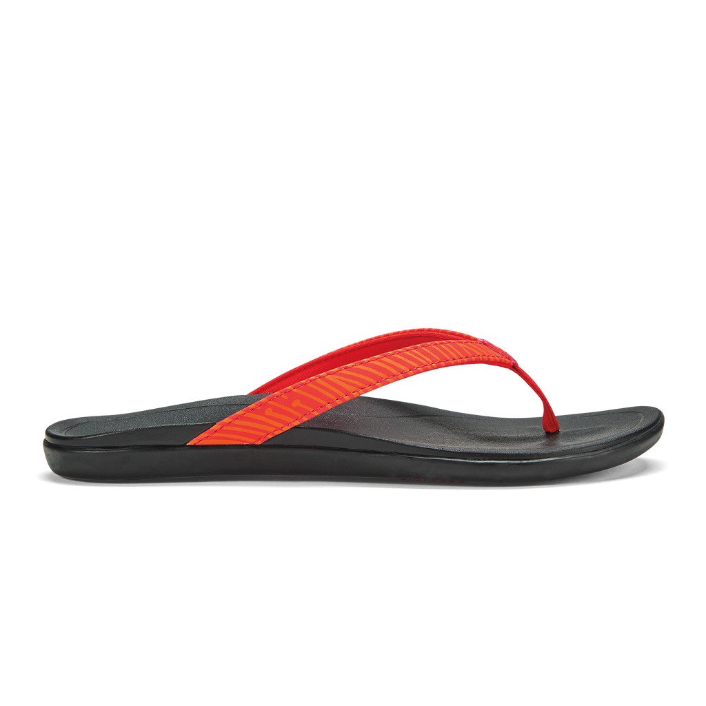 Olukai Zehentrenner Damen - Ho Opio Comfy & Classic Beach Schwarz/Rot - 17859RCGJ